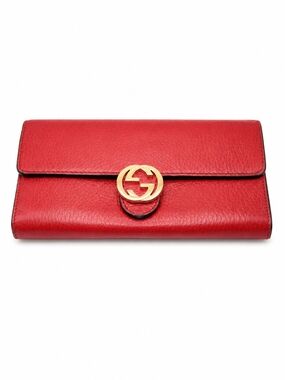 Gucci Red Leather Continental Wallet with Gold GG Emblem